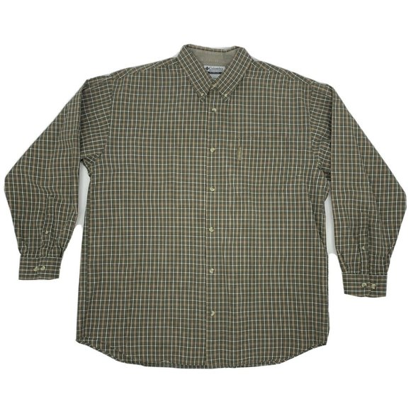 Men's‎ Columbia Long Sleeve Button Down Shirt Pocket Green/Tan Plaid XL - Picture 1 of 10